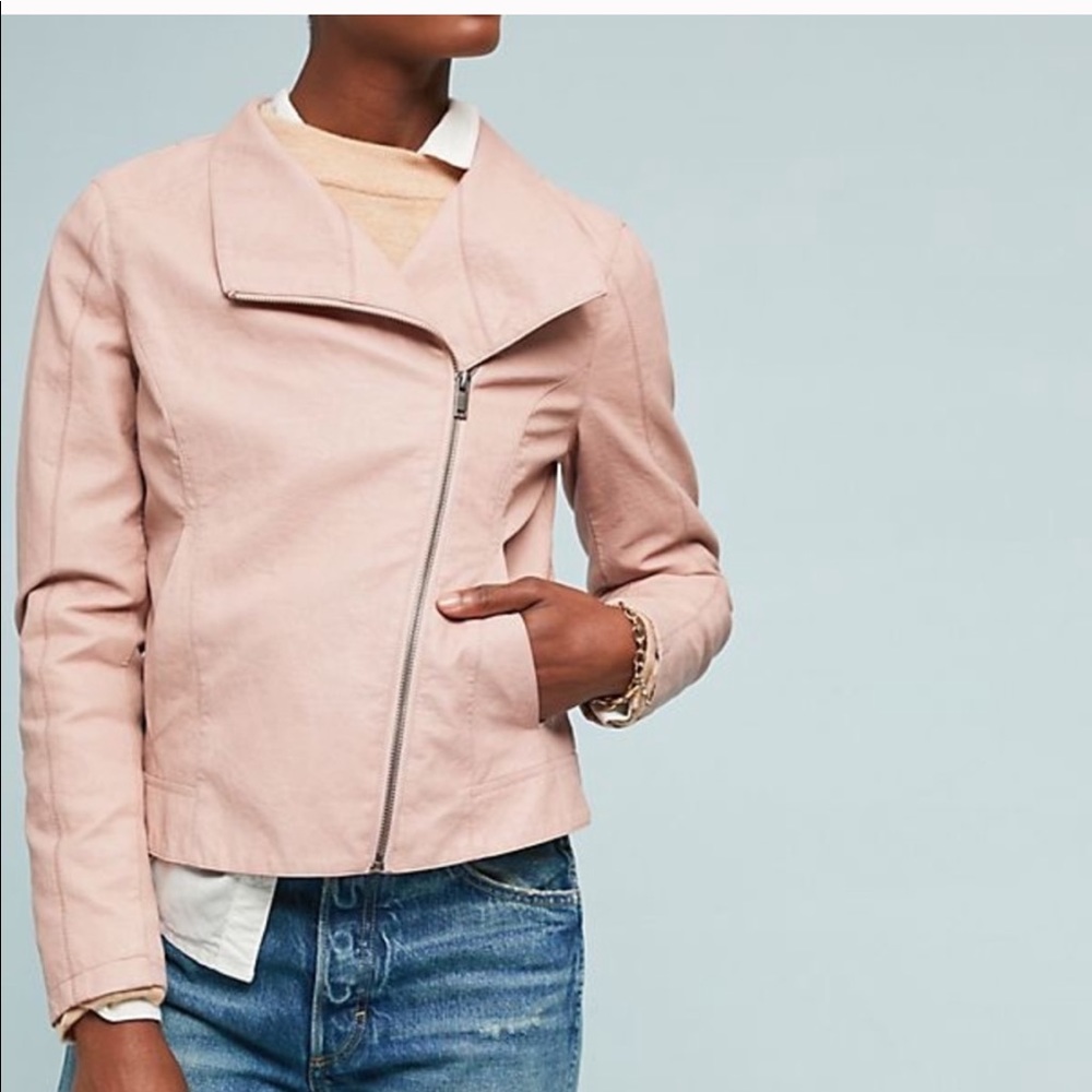 Anthropologie ETT:TWA pink vegan leather jacket